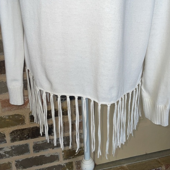 Michael Kors Cream White Cotton Statement Fringe Sweater Shawl Funnel Collar LRG - Picture 4 of 15